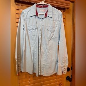 Tin Haul women’s shirt. Fitted. Size XL but fits like L. Unique stitching.